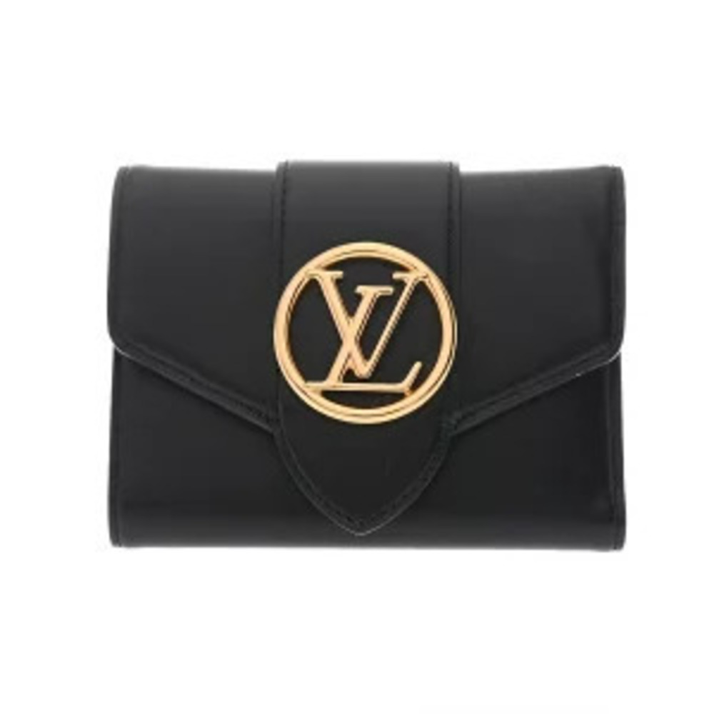 Louis Vuitton Portefeuille LV Pont Neuf Compact Black Calfskin Tri fold Wallet